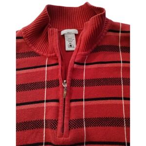 Izod Golf Pullover‎ Sweater Quarter Zip Cotton Red and Black Womens Extra Large